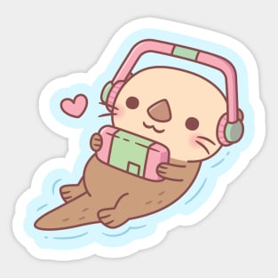 Cute Sea Otter Gamer Chilling With Game Console Sticker